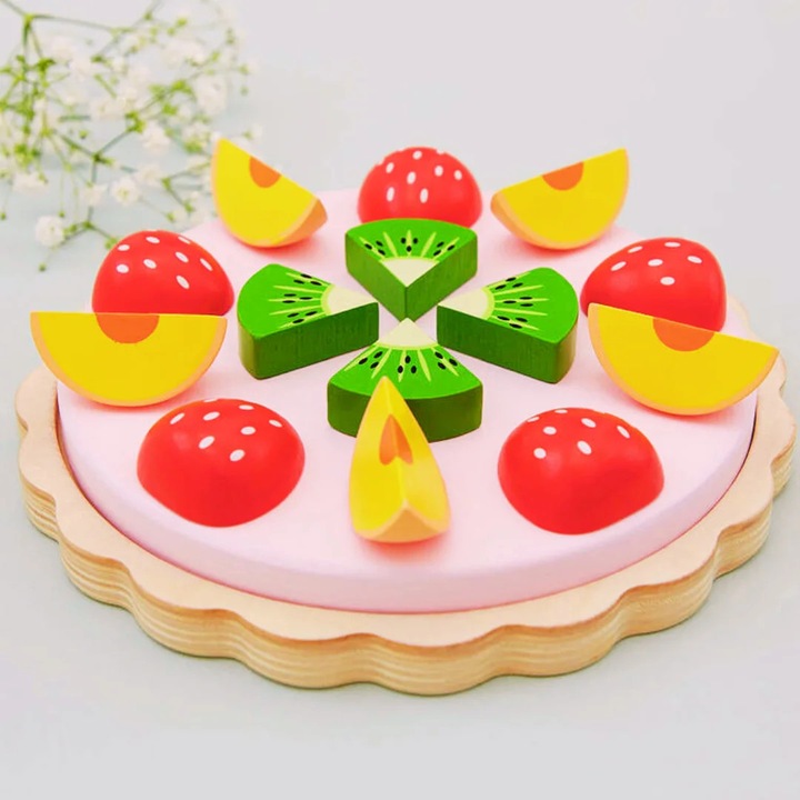 Set de joaca din lemn, Janod, Tarta cu fructe, 15 piese, multicolor
