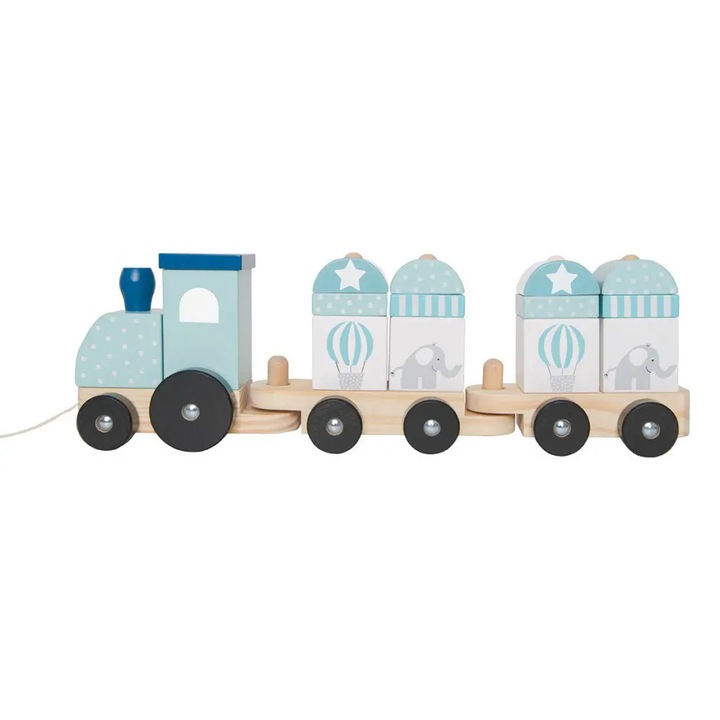 Trenulet de jucarie, Jabadabado, cu blocuri de constructie, albastru