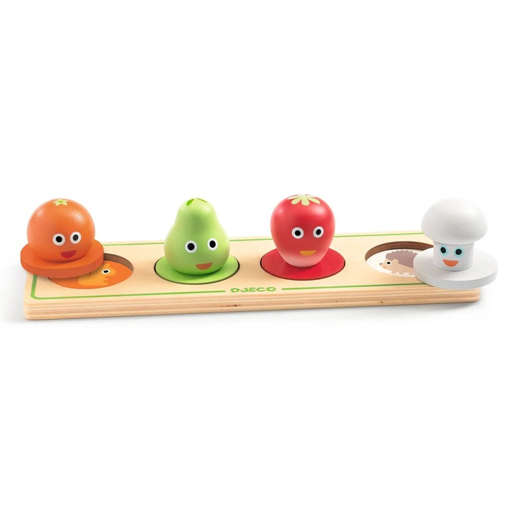 Puzzle 3D Djeco, fructe si legume, din lemn, pentru copii de la 1 an