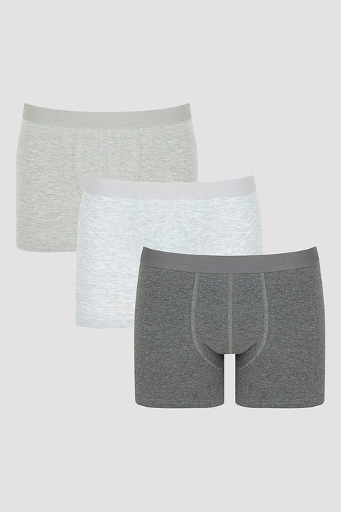 Penti, Set de boxeri cu talie elastica - 3 Perechi, Alb, Gri melange, 2XL