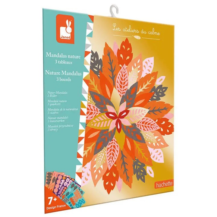 Set creativ Mandale Natura, Janod, 3 planse, multicolor, 7 ani+