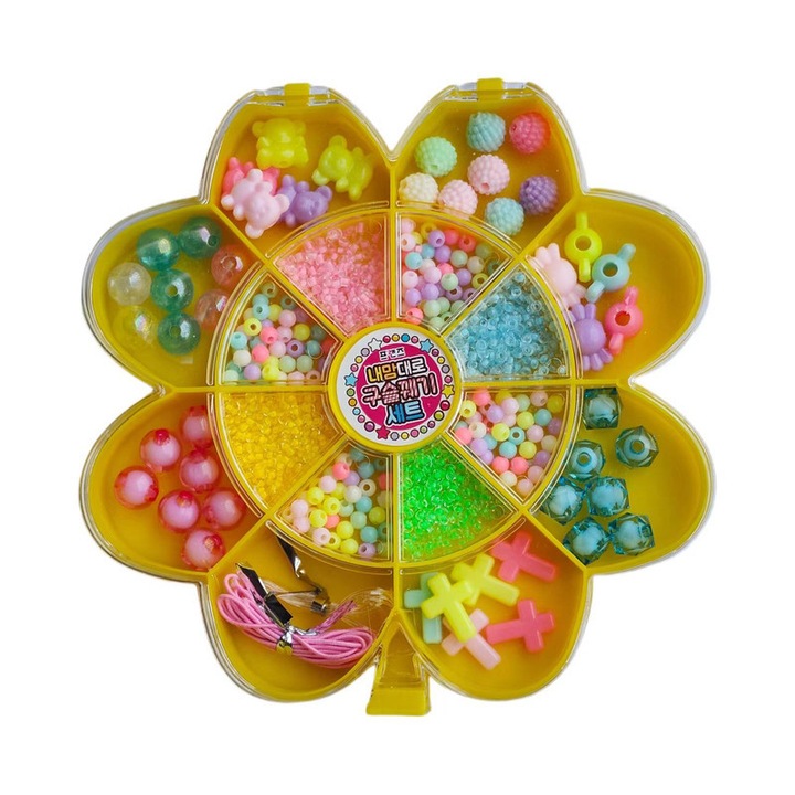 Set creativ pentru copii, kit margele DIY cu design floral, roz si galben, accesorii incluse