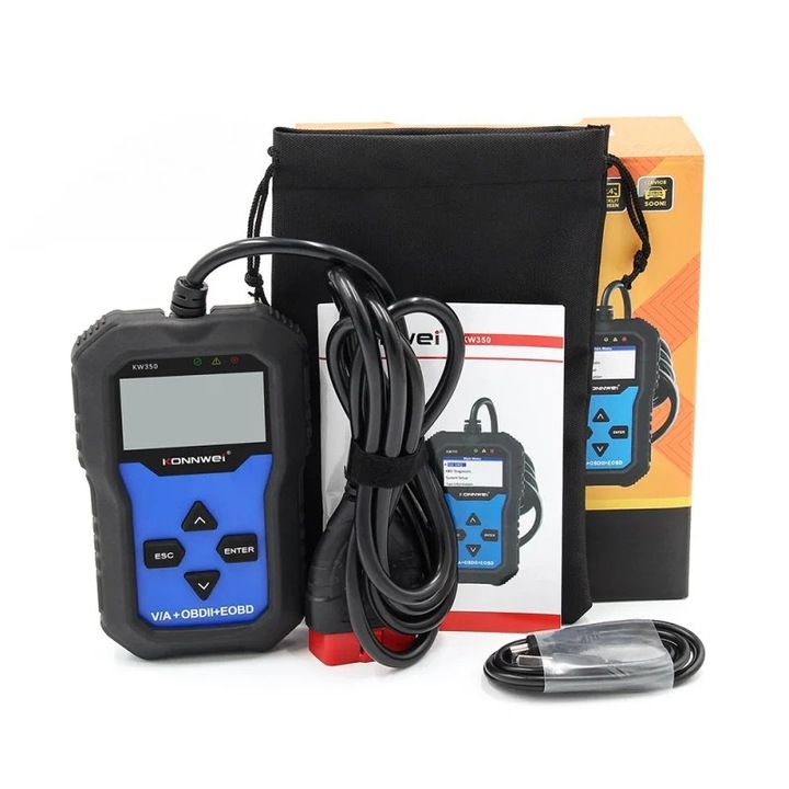 KONNWEI KW350 professzionális diagnosztikai teszter, TELJES rendszer (minden rendszer) + 4 speciális funkció, VAG csoporthoz (VW, Audi, Skoda, Seat) és OBD2 univerzális motorokhoz dedikálva