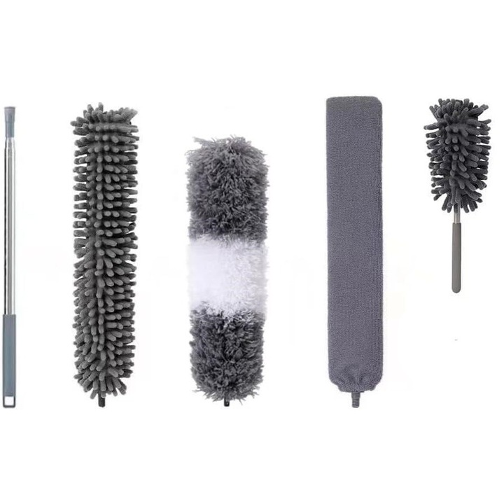 Portörlő 4 az 1-ben készlet, Nehezen hozzáférhető helyekre, Könnyen használható/tisztítható, 250 cm-ig állítható teleszkópos fogantyúval, tartós, Szürke