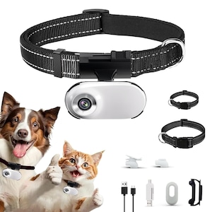 Camera Video pentru Animale Fudisenn® cu Ecran LCD 0.96", Design "Thumb" Ultra-Usor, Full HD 1080P, Stabilizare Imagine, Solutie Completa cu Zgarda Ajustabila si Card 64GB, Ideala pentru Pisici si Caini, Alb