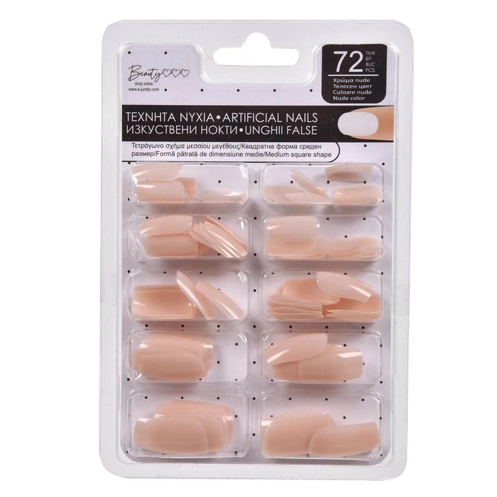 Négyzetes műköröm natúr szín - 72db