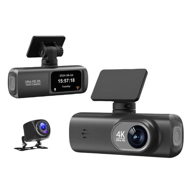 DVR камера за кола, двойна предна и задна камера, 4K HD, WIFI, GPS, поддръжка на TF карта, автоматичен цикъл на запис, нощен режим, сензор за гравитация, 24-часово наблюдение, черен