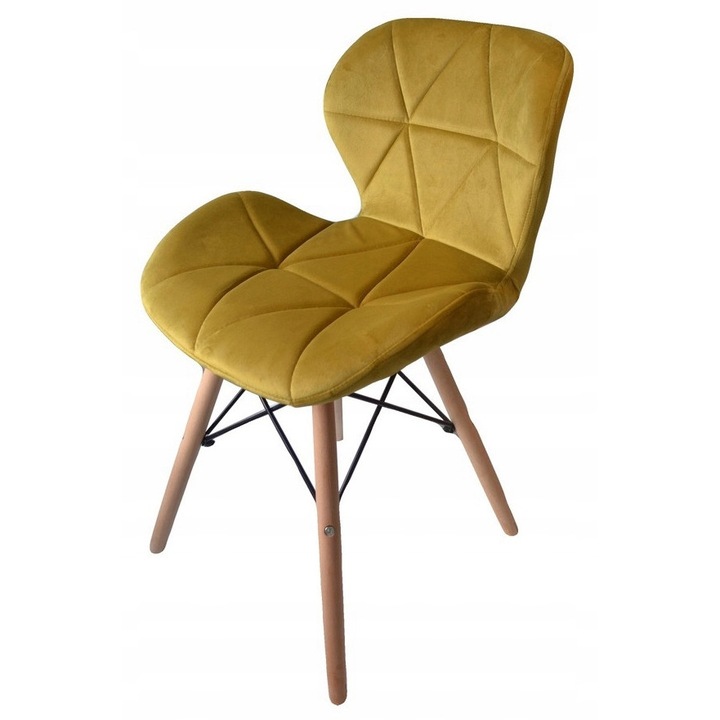 Set Scaun Tapitat, Ekspand, Sky74-1, Material Picioare: Lemn De Fag, Material Imbinari: Bare Metalice Vopsite Electrostatic, Spuma Cu Densitate Mare, Catifea Moale Respirabila De Inalta Calitate, 37 Cm X 45 Cm X 60 Cm, Galben, 1