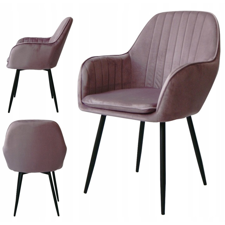 Set Scaun Tapizat, Ekspand, BL208 Queen, Inaltime 85 cm, Latime Cu Brate 57 cm, Material Sezut: Catifea, Material Picioare: Metal, Roz Murdar