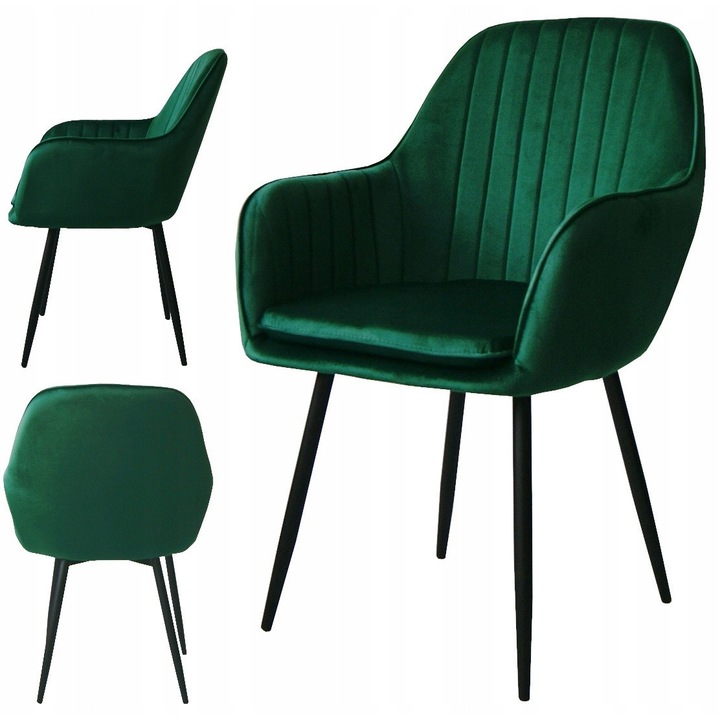 Scaun Tapitat, Ekspand, Bl208 Queen, Sticla, Pentru sufragerie, Metal, Ergonomic, Calitate Inalta, 85 Cm X 47 Cm X 43 Cm X 44 Cm X 46 Cm X 57 Cm, Verde