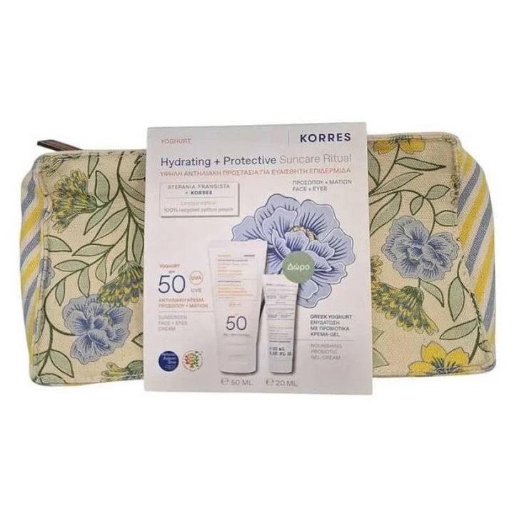 Crema de fata si ochi cu protectie solara SPF50 si crema-gel hidratanta cu probiotice, set, Korres, 50ml + 20ml