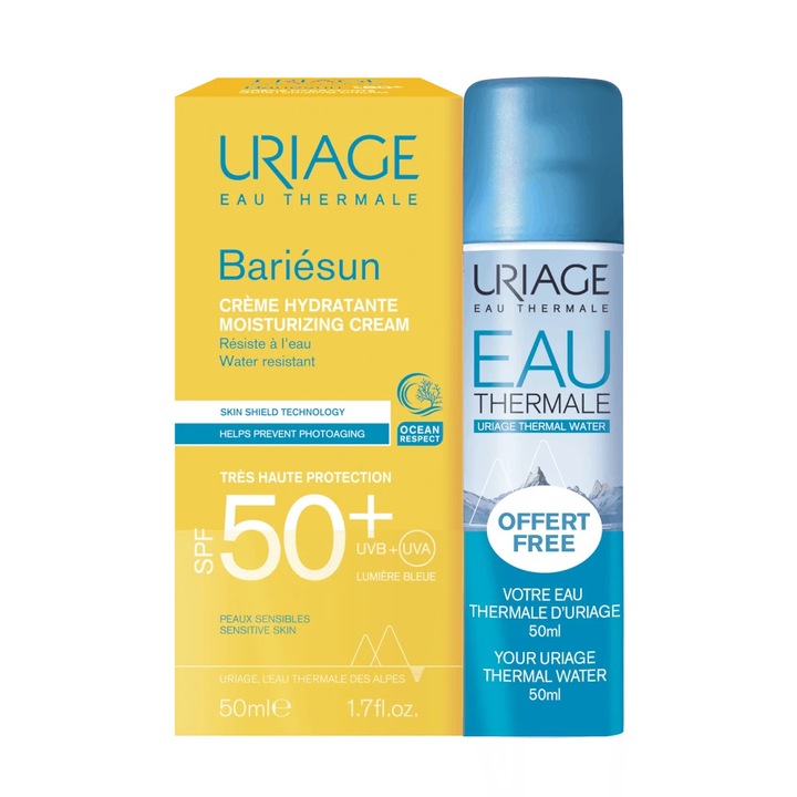 Хидратиращ крем Uriage Bariesun SPF50+ 50ml и комплект с термална вода Doro 50ml
