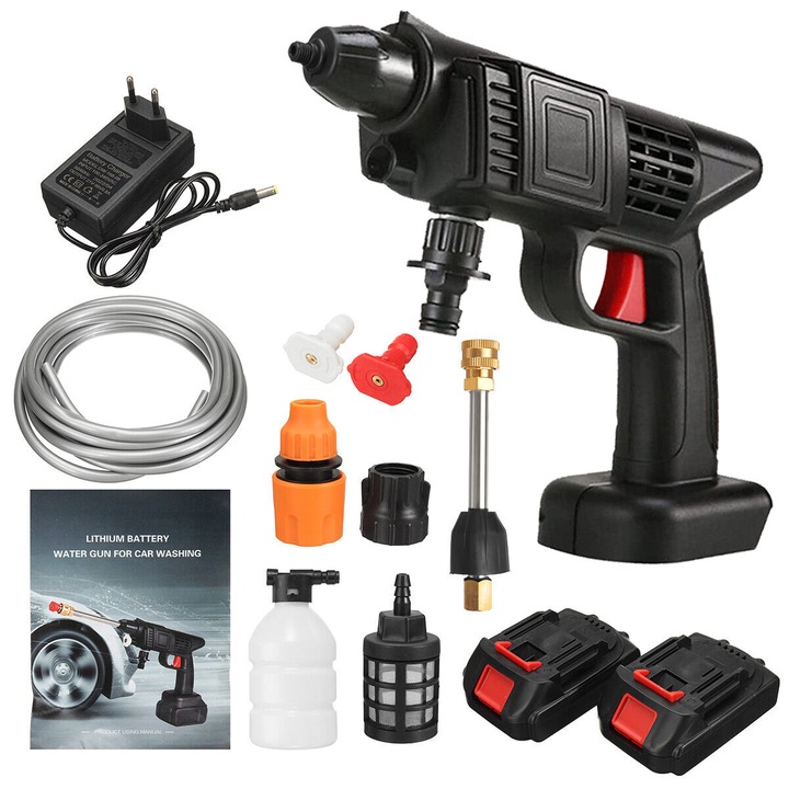 Buyya magasnyomású mosó, 1500 W, 2 akkumulátor, fekete