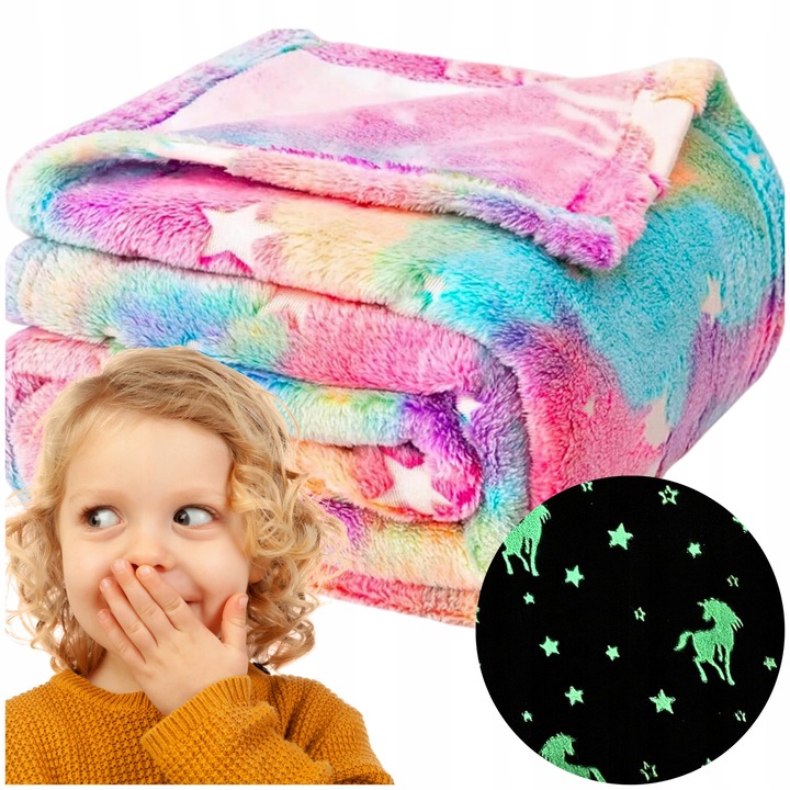 Gyerektakaró 150x200 cm - unikornis mintás, puha és sötétben világít