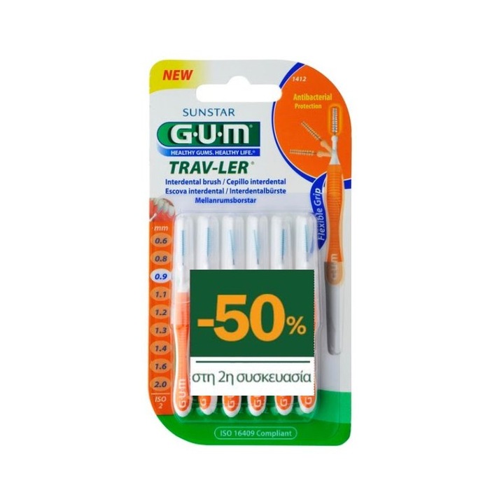 Periute de dinti clasice GUM set 1+1, 0,9mm, 6tmch