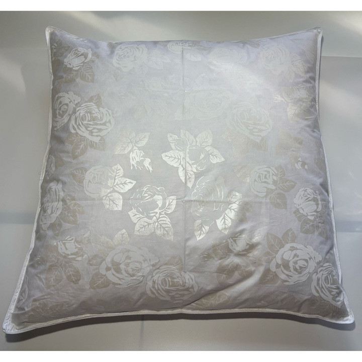 Perna din 30% puf de gasca, PopClean, alb cu trandafiri, 70x70cm, 1500g