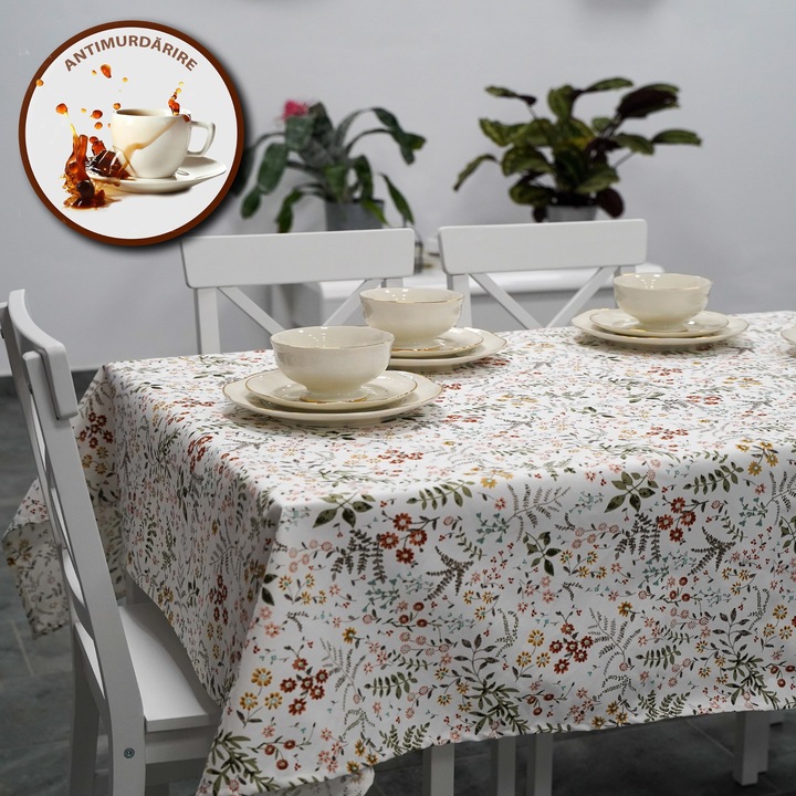 Foltosodásgátló terítő 100% Pamut 160x220 cm, Kis virágok Fehér