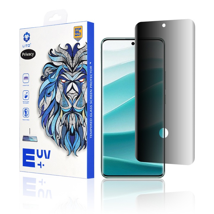Xiaomi 14 Pro-val kompatibilis Lito Privacy védőfólia, 3D UV Glass, edzett üveg, fekete