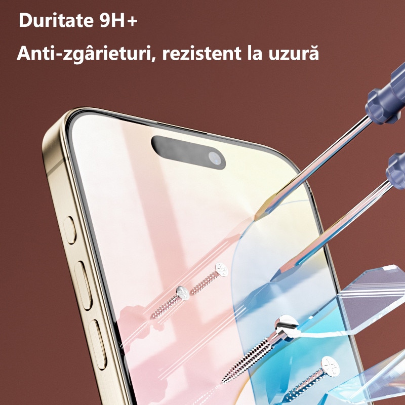 Folie sticla protectie telefon, pentru iphone 16 Plus, Privacy, Full Cover, Anti Zgarieturi, Anti-amprenta, Nu se va lipi stramb, Vine cu un dispozitiv simplu de instalare pentru o pozitionare precisa