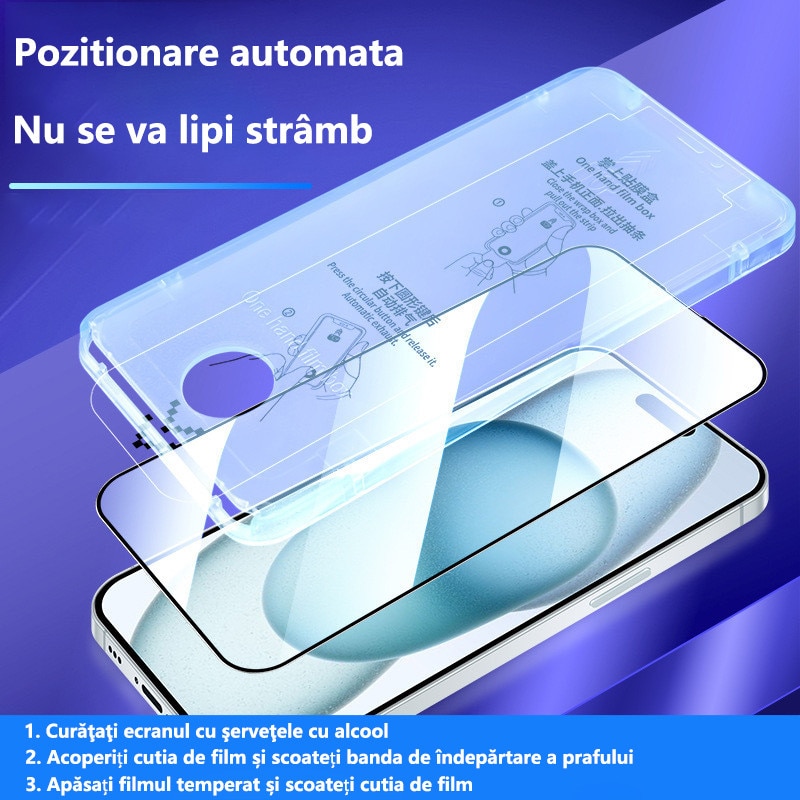 Folie sticla protectie telefon, pentru iphone 16 Plus, Privacy, Full Cover, Anti Zgarieturi, Anti-amprenta, Nu se va lipi stramb, Vine cu un dispozitiv simplu de instalare pentru o pozitionare precisa