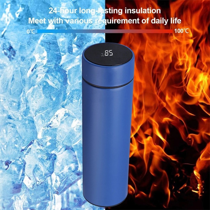 YANYXR termosz bögre 500ML rozsdamentes acél szigetelt, érintőképernyős hőmérséklet kijelzővel 20x6.5cm