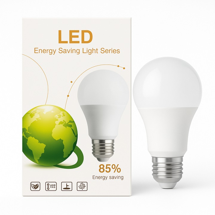 Bec LED E27 9W, 85% Economie Energie, Lumina Naturala 4200K, Clasa A, Durata 100.000h, Putere si Performanta