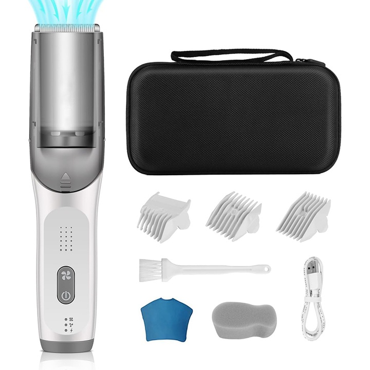 Aparat de Tuns pentru Bebelusi, Rqiurpn, Masina de Tuns cu Functie de Aspirare a Parului, compartiment de stocare a parului, Reincarcabila USB, Ultra Silentioasa, Rezistenta la Apa IPX7, portabil