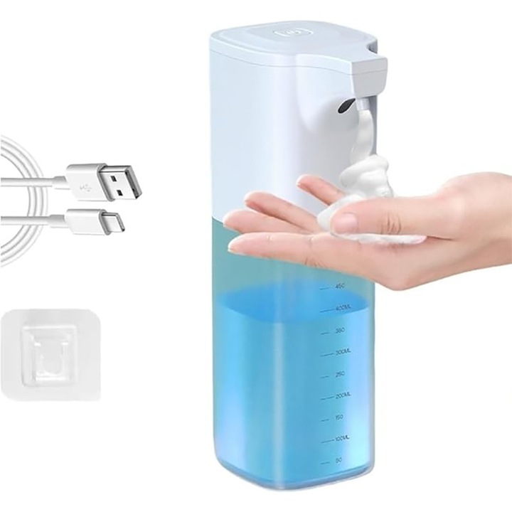 Automata habszappan adagoló, BOMSTOM, 550ml, utántölthető, fali tartó, fehér, 103x74x182mm