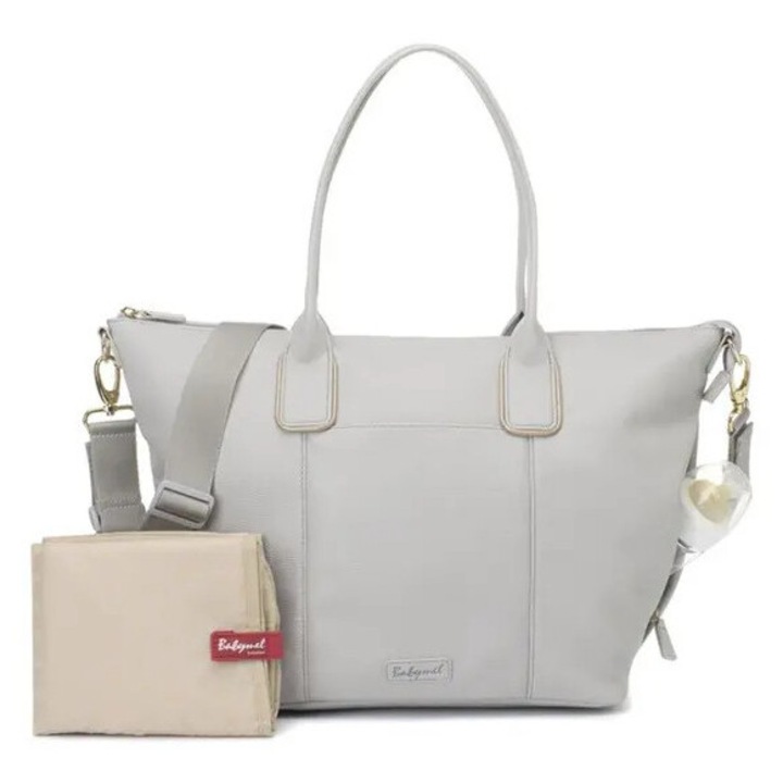 Geanta bebe Babymel, gri, din piele ecologica, capacitate mare