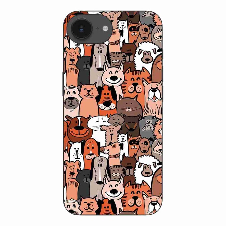 Husa compatibila cu Apple iPhone 16e Silicon Gel Tpu Model Caini si Pisici Pattern