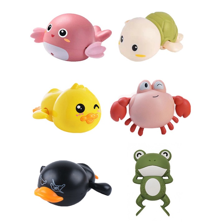 Set jucarii de baie 6 piese, Momcbebe, animale dragute, ABS, potrivite pentru bai si piscine, pentru copii 0-6 ani, multicolor