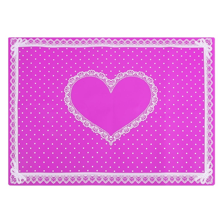 Pad pentru manichiura din silicon detasabil cu model inima si dantela, mov, 40 x 30 cm
