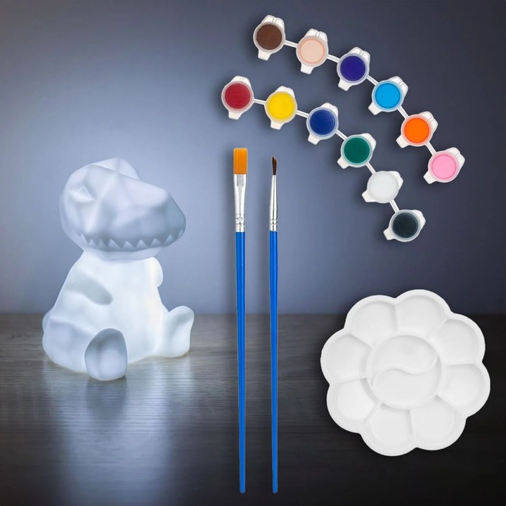 Set Creativ ”Coloreaza Lampa” Dinozaur cu Acuarele 7.5x9x12cm