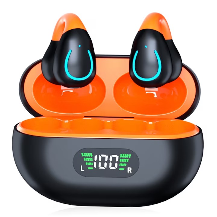 Vezeték nélküli fejhallgató, Bluetooth 5.3, vízálló, sporthoz, fekete