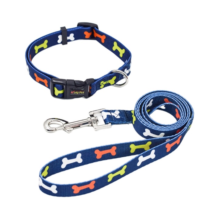 Set zgarda si lesa pentru caini, Kelly Pet, albastru inchis, dimensiuni XS (20-30 cm)