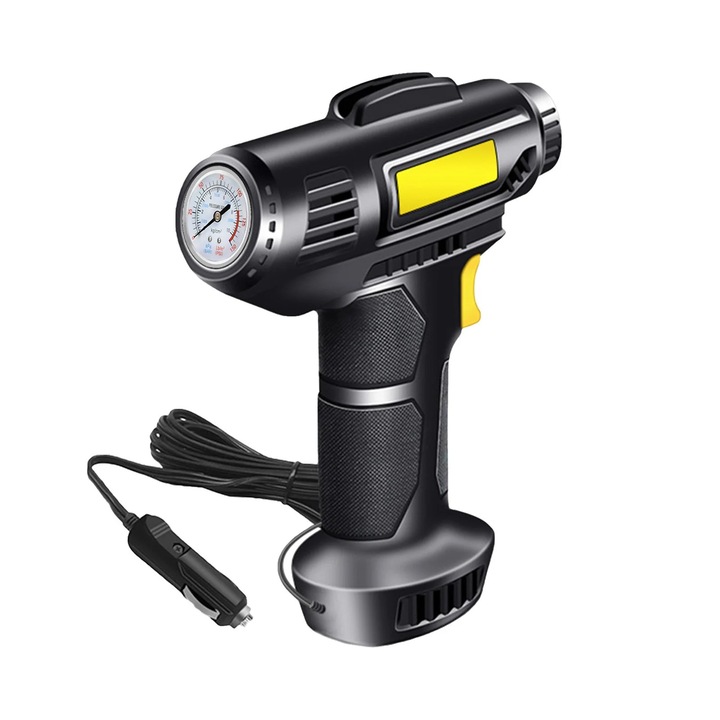 Pompa aer auto portabila 12V, compresor 150PSI, metal, digital, 21x18x5cm