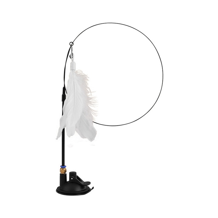 Set jucarii pentru pisici 3 in 1, cu ventuze si jucarii cu pene, alb