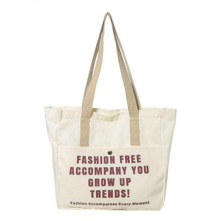 Fehér vászon bevásárlótáska, nagy kapacitású 44x32x9 cm, minimalista dizájn, kényelmes fogantyúkkal