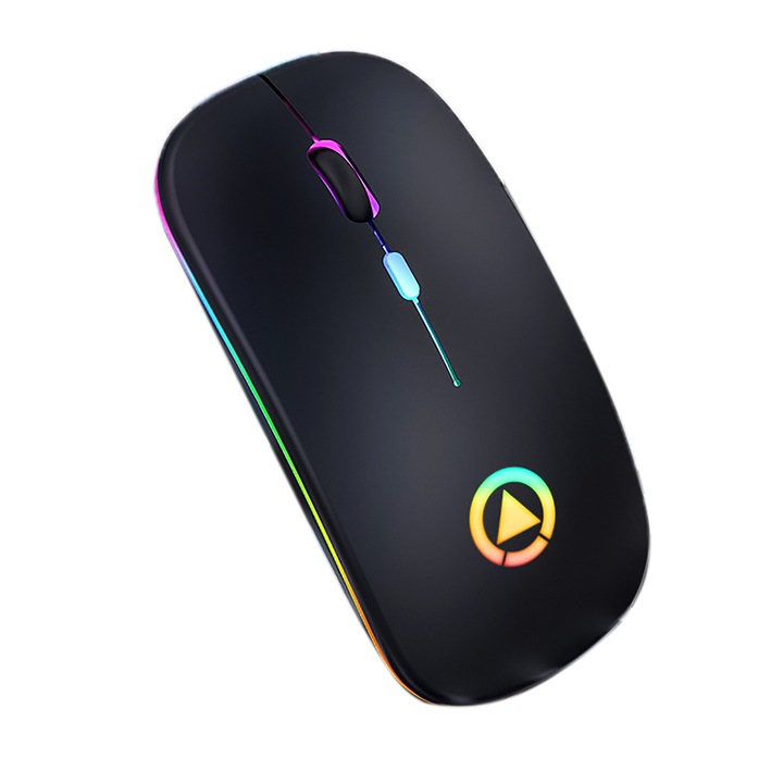 Mouse wireless, negru mat, design silentios, iluminare multicolor, portabil