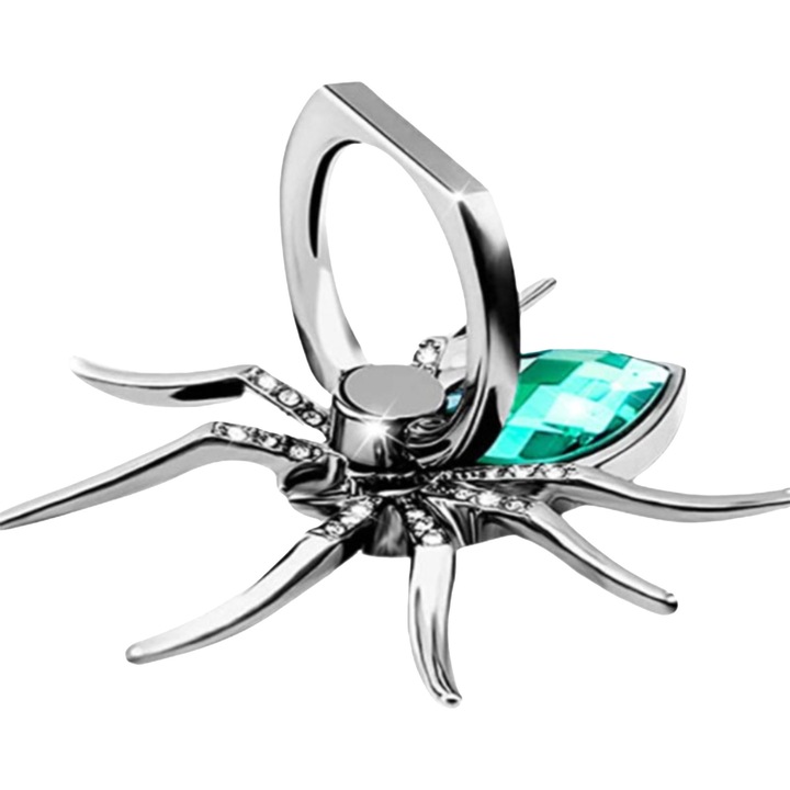 Suport telefon mobil rotativ 360°, design Spider, metal, verde