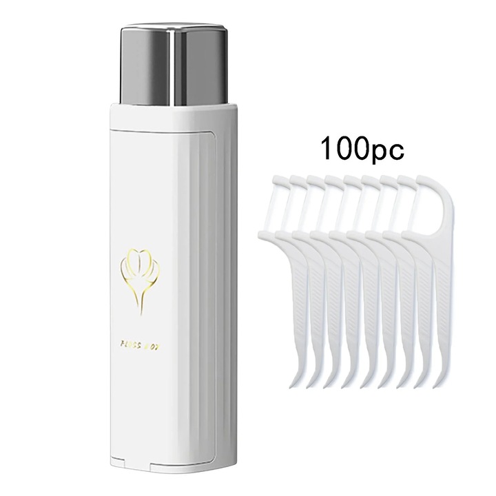 Cutie portabila pentru ata dentara YANYXR, automata, 100 buc, alb, compacta