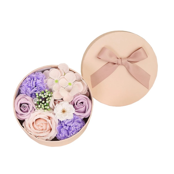 Set sapun trandafiri YANYXR, buchet rotund, multicolor, 16.5x16.5x8.5cm