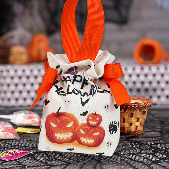 Geanta Halloween YANYXR, reutilizabila, portocaliu, 16x15x5cm