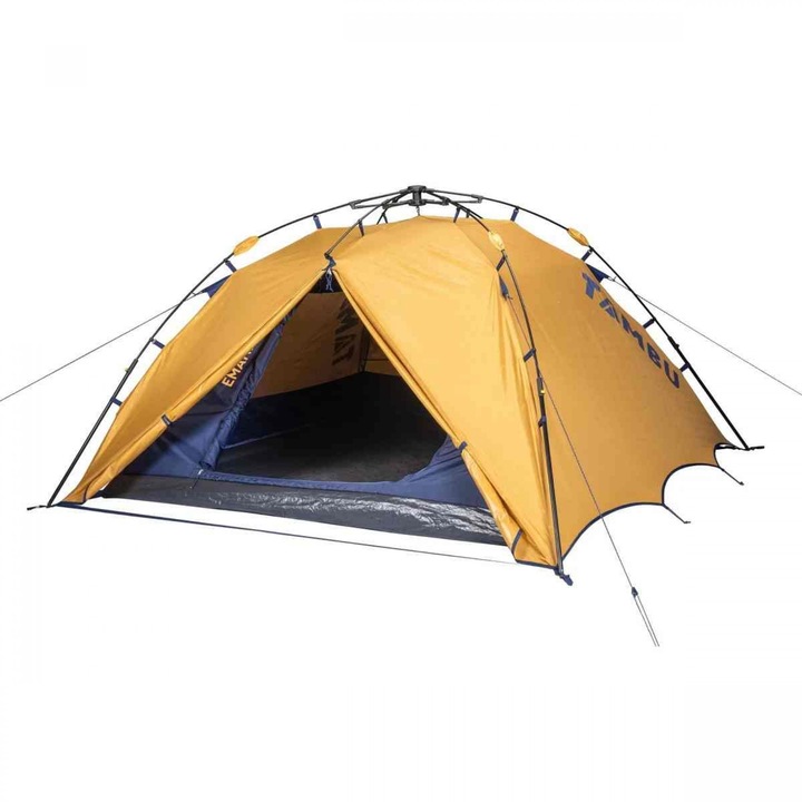 TAMBU kempingsátor, 3 személyes, kupola típusú, azonnal összeszerelhető, újrahasznosított poliészterből, 2000 mm-es vízállósággal, szellőzéssel és rovarvédelemmel