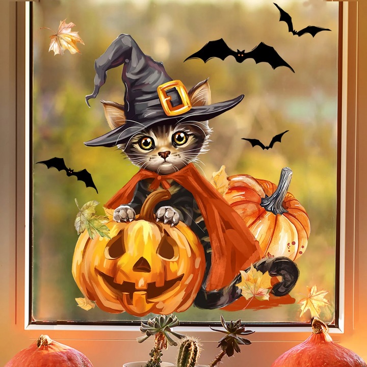 YANYXR Halloween matricák, tökök és szellemek, 30x25cm, beltéri