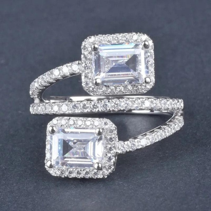 Inel argintiu, in straturi multiple, cu pietre din zirconiu, Ricka C20 - 8 (circumferinta: 57 mm)