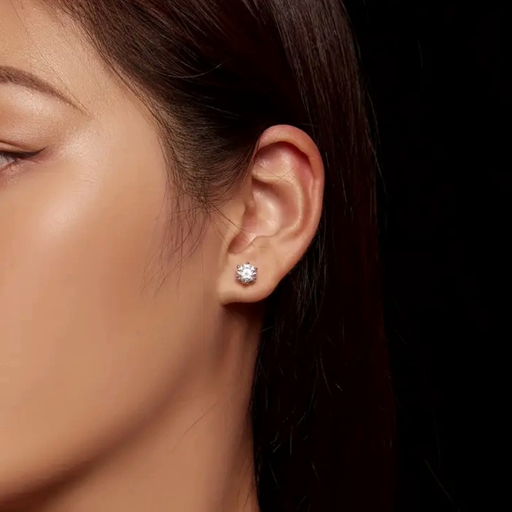 Cercei din argint stud, cu diamante moissanite, Brilliant Sparkle (Marime: 1CT (6.5mm))