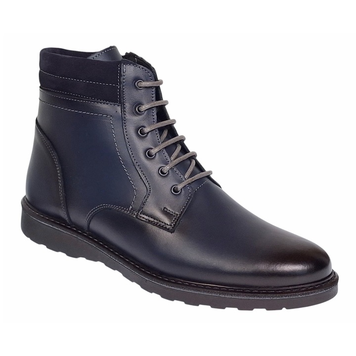 Ghete barbati din piele naturala cu siret si fermoar imblanite 200274, Bleumarin