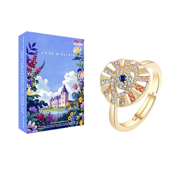 Inel Pentru femei moderne LOVE&ELIXIR #029 Forma ochi Pupila diamante Cadou Cadou aniversare Semnificatie memorabila Coordonare nunti Pupila colorata Iris albastru Reglabil