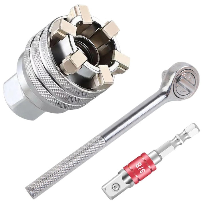 Cheie Tubulare, Zggzerg, 10-19mm tubulare universale, Reglabil, Pentru surub hexagonal, cheie dinamometrica cu clichet de 3/8" si masina de gaurit, Duritate mare, Rezistent la uzura, Otel crom vanadiu, 52 x 37 x 22mm, Argint